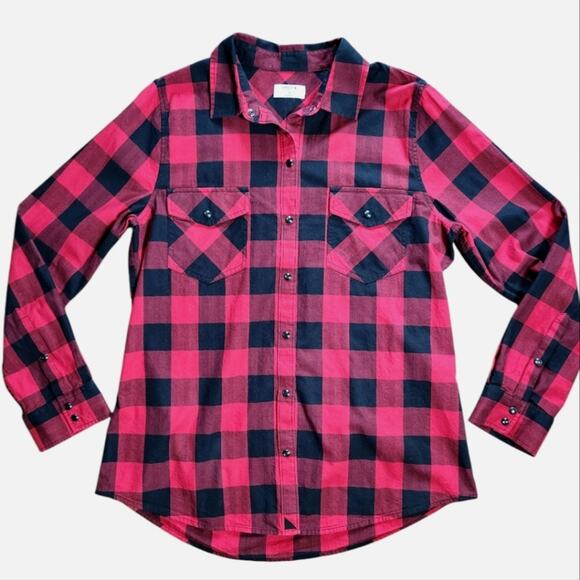 Untuckit Dylan Button Down Shirt Buffalo Plaid Red Black Size 12 - Picture 1 of 9